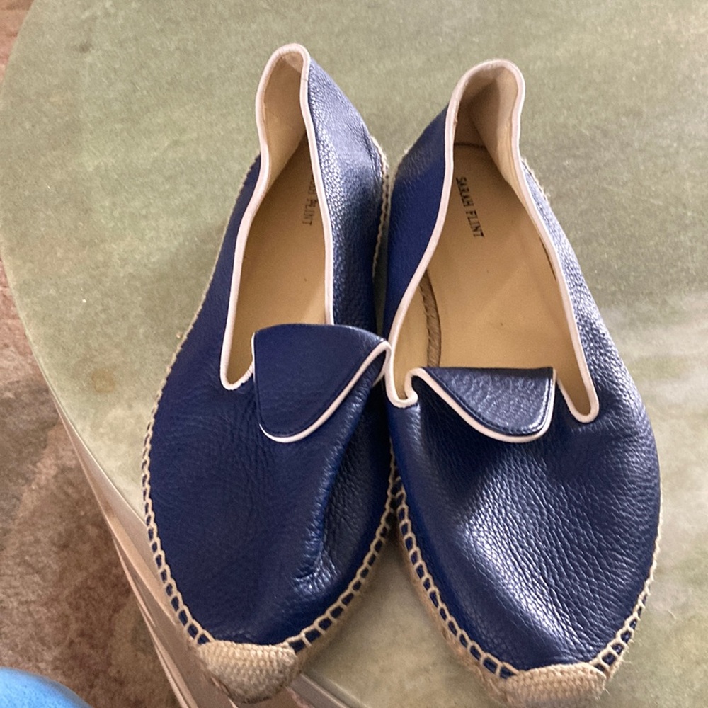 Sarah Flint Blue and White Espadrilles with Elastic Goring